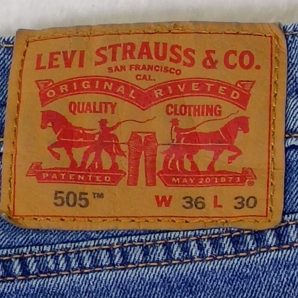 Levis 505 Mens 36x30 Blue Denim Jeans Straight Fit - Picture 3 of 14